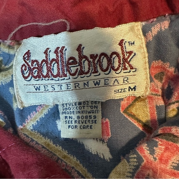 Vintage 90s Saddlebrook western Aztec print & Band Collar - Picture 2 of 7